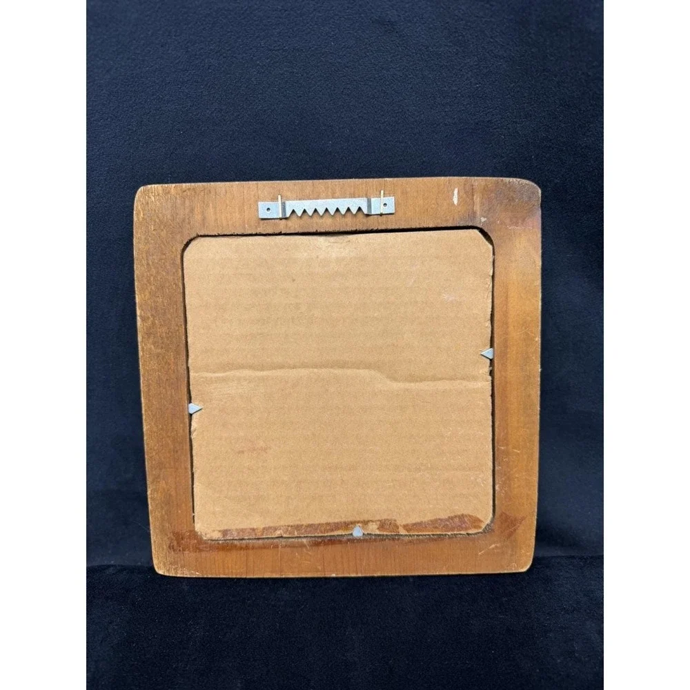 Vintage 70's Square Wooden Mirror Framed Round Mirror Retro 1970s Boho Bedroom